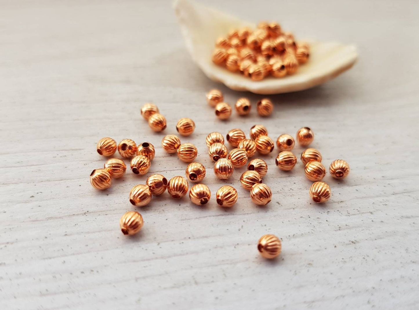 50 Pcs of 3mm Copper Melon Beads | Genuine Copper Corrugated Beads
