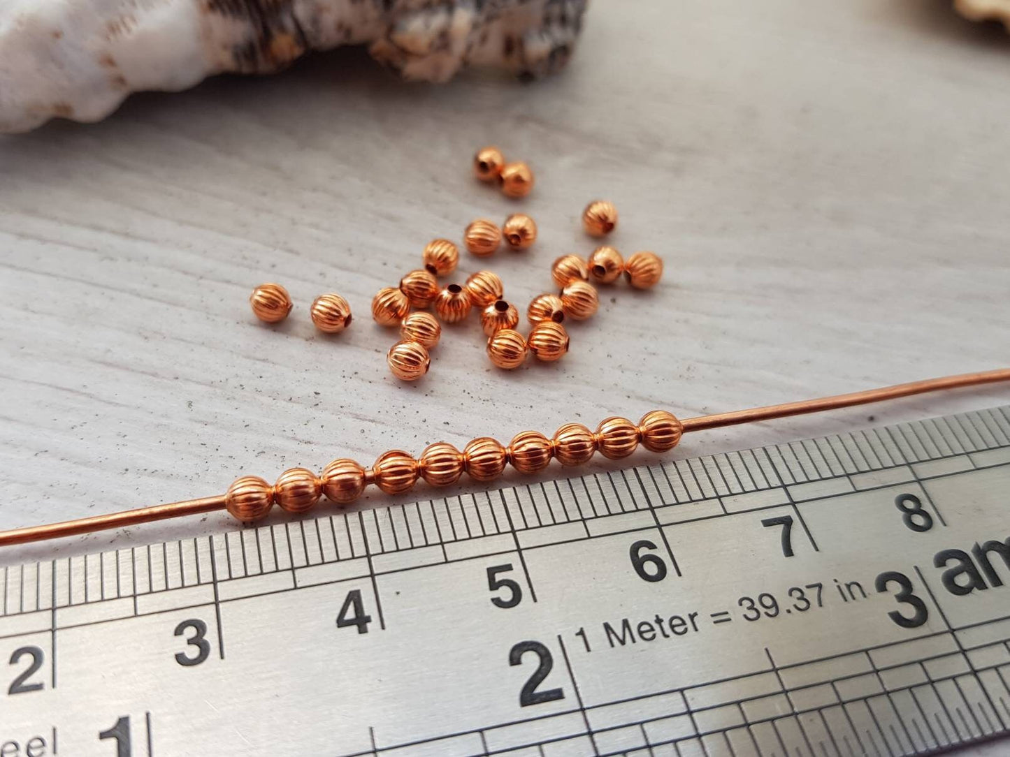 50 Pcs of 3mm Copper Melon Beads | Genuine Copper Corrugated Beads