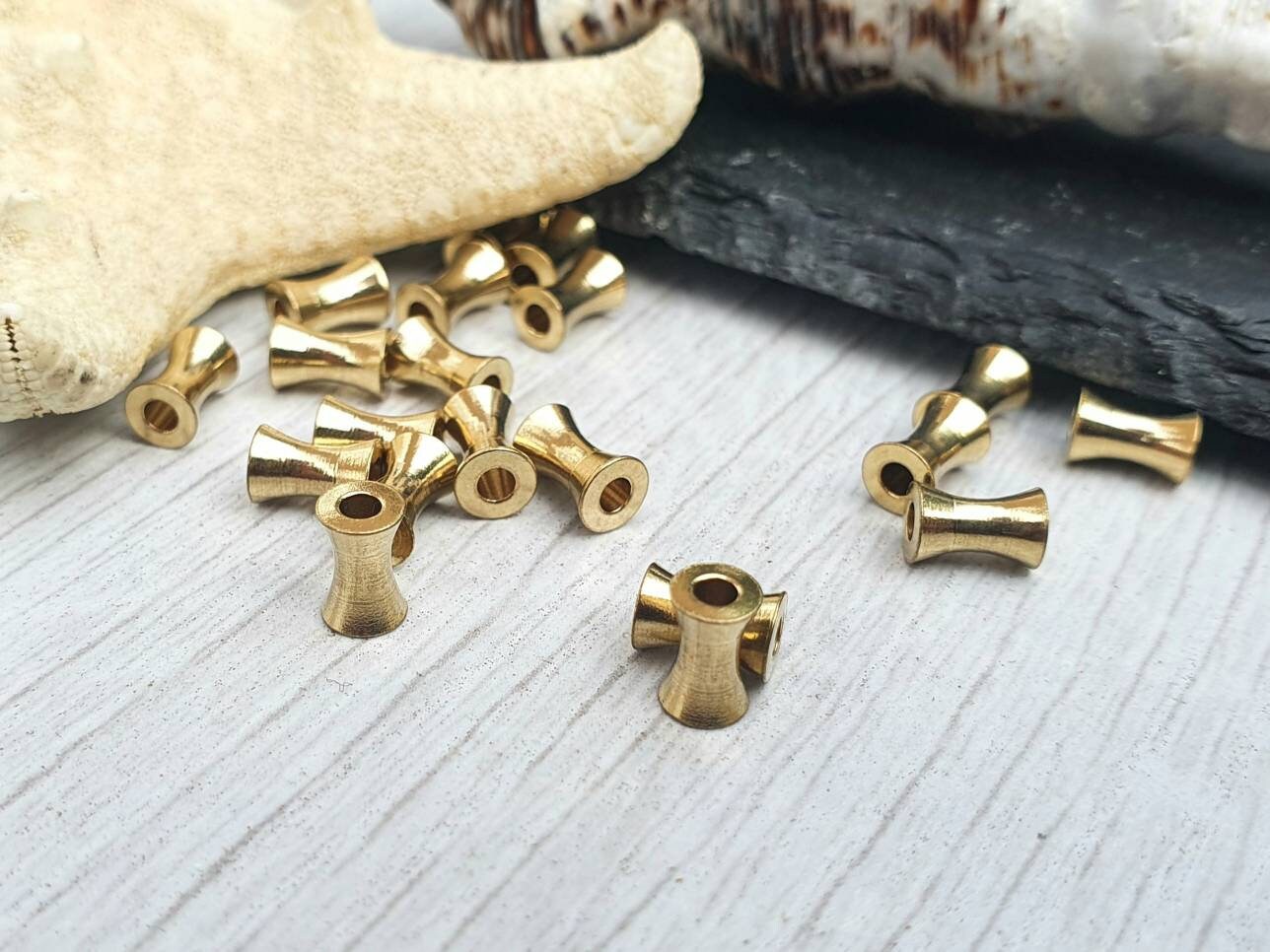 6 x 4mm Raw Brass Concave Tube Beads | Brass Tube Beads | 20 Pcs