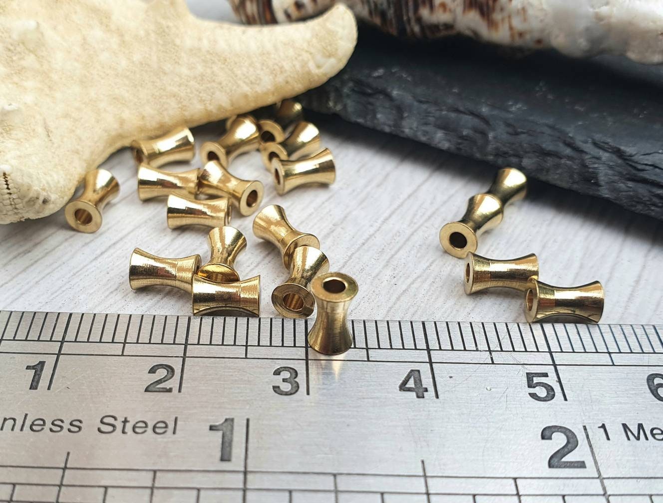 6 x 4mm Raw Brass Concave Tube Beads | Brass Tube Beads | 20 Pcs