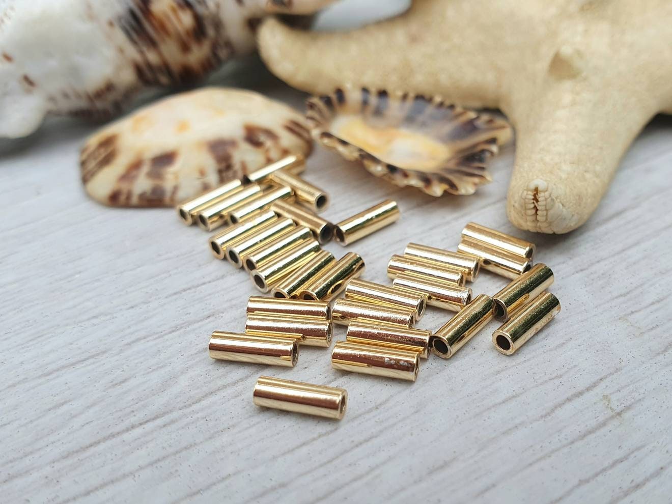 6 x 2mm Gold Plated Tube Beads | Tubular Spacer Beads | 30 Pcs