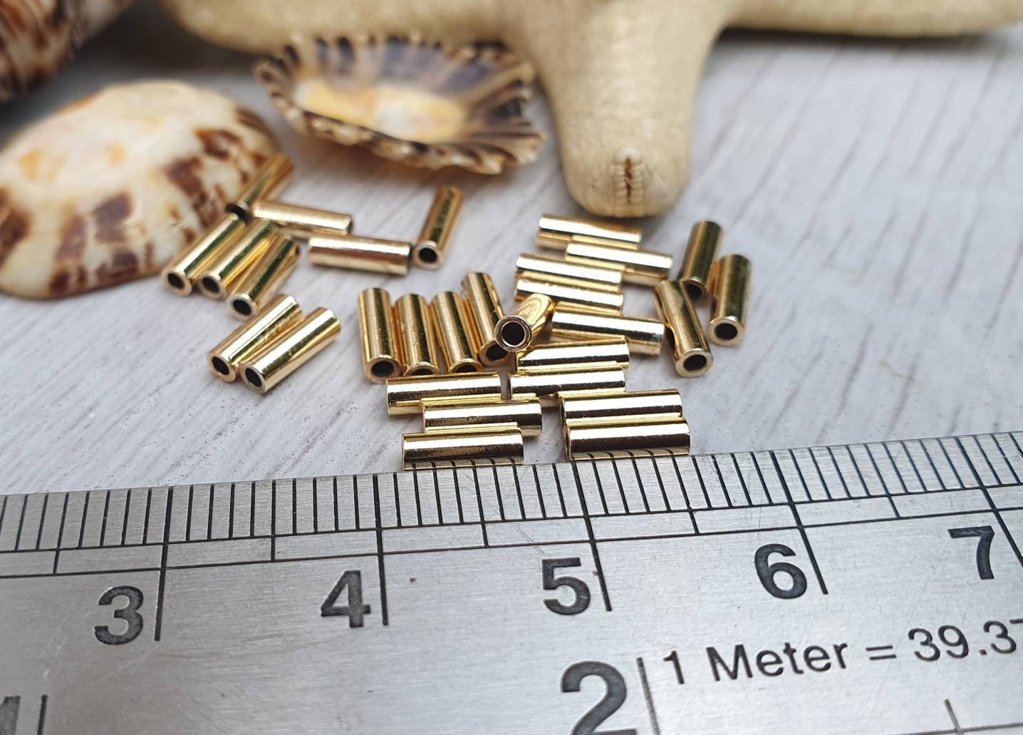 6 x 2mm Gold Plated Tube Beads | Tubular Spacer Beads | 30 Pcs