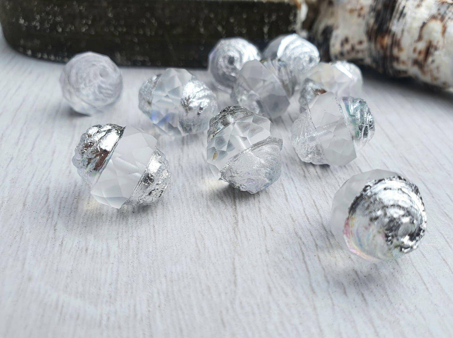 15 x 13mm Transparent Turbine Beads with AB and Etched Finishes | 5 Beads