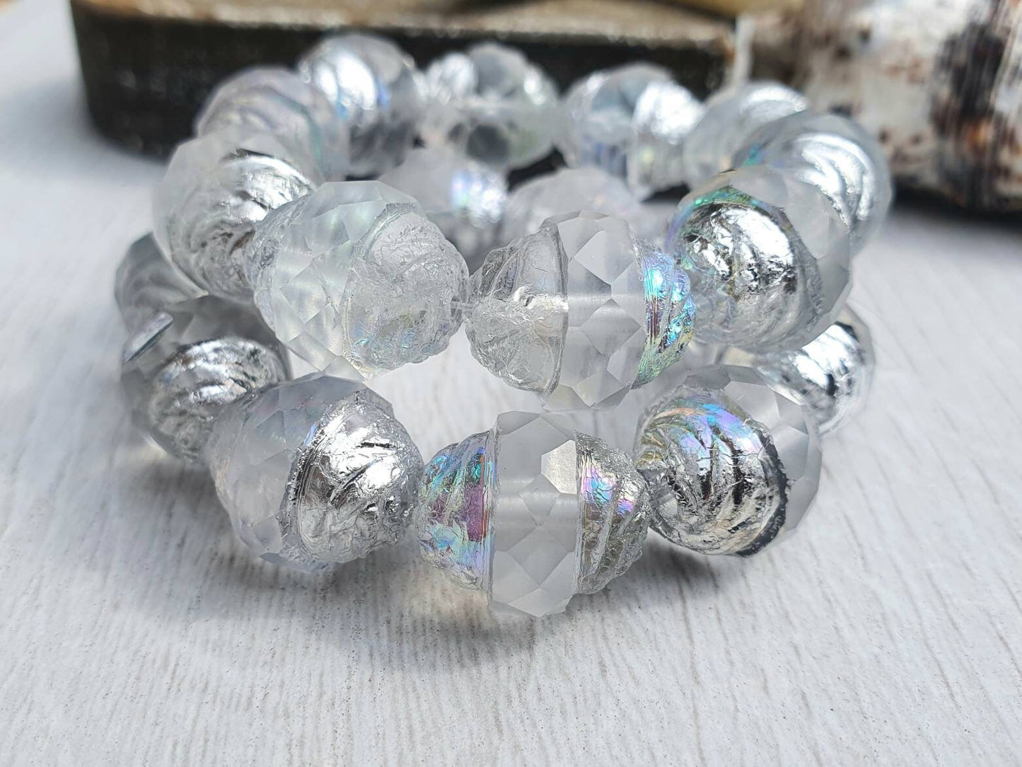 15 x 13mm Transparent Turbine Beads with AB and Etched Finishes | 5 Beads
