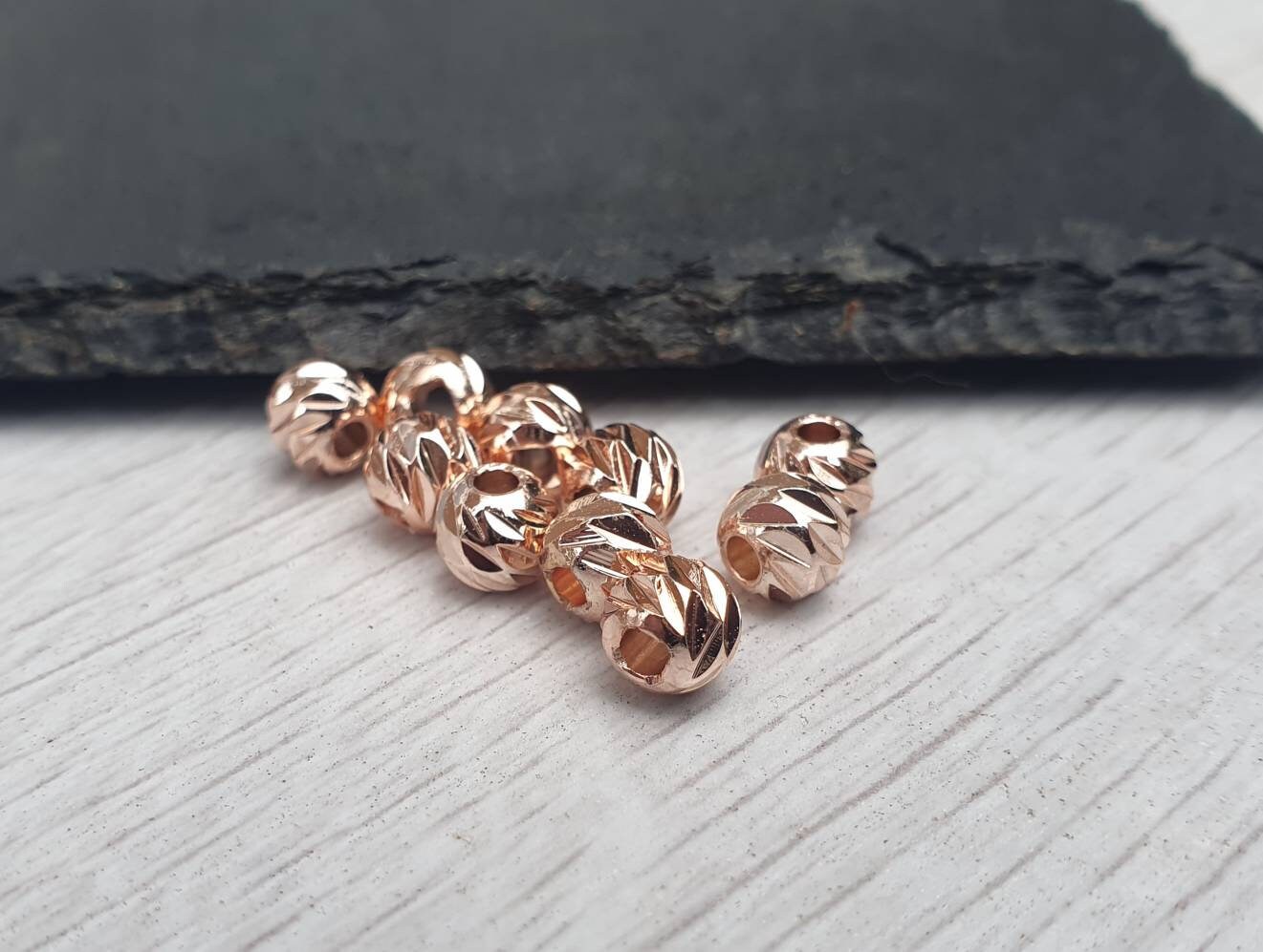 6mm Rose Gold Plated Laser Cut Corrugated Beads | Spacer Beads | 10Pcs
