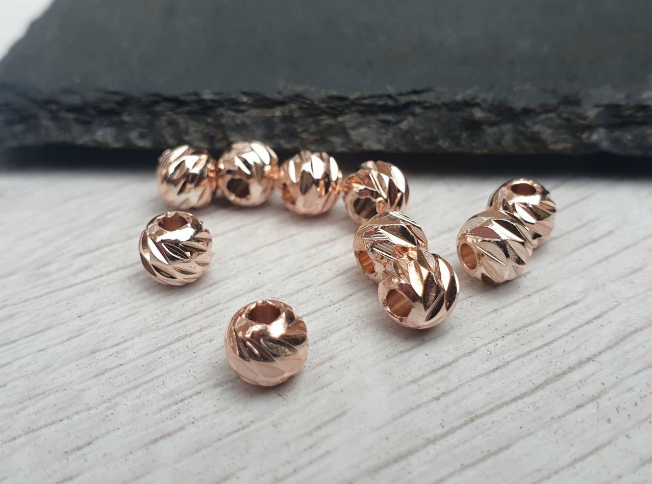 6mm Rose Gold Plated Laser Cut Corrugated Beads | Spacer Beads | 10Pcs