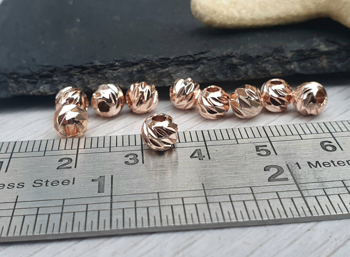 6mm Rose Gold Plated Laser Cut Corrugated Beads | Spacer Beads | 10Pcs