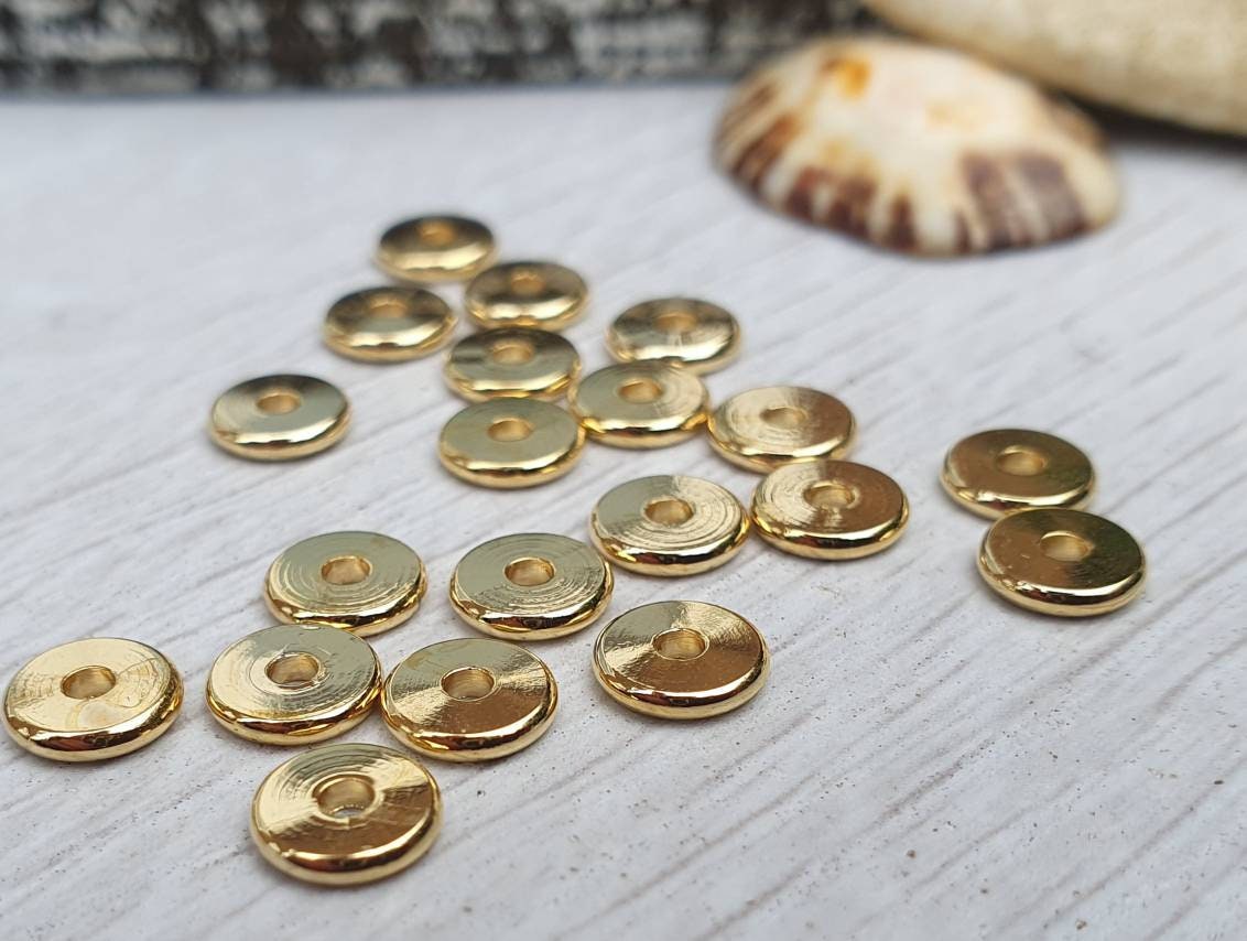 6 x 1mm Gold Plated Washer Spacer Beads | 10Pcs