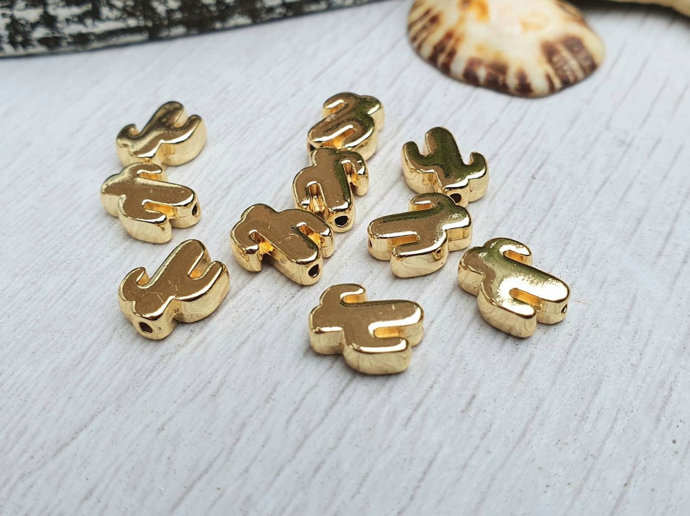 7 x 9mm Gold Plated Cactus Spacer Beads | 10Pcs