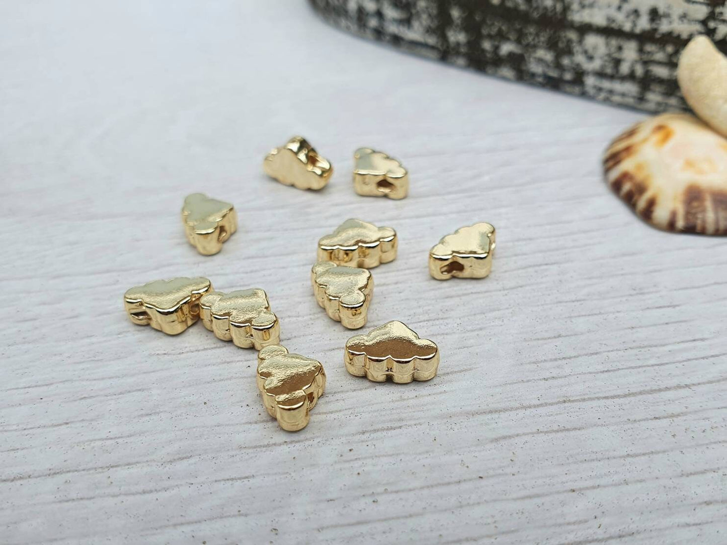 5 x 8mm Gold Plated Cloud Spacer Beads | 10Pcs