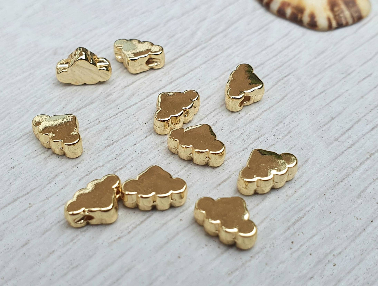 5 x 8mm Gold Plated Cloud Spacer Beads | 10Pcs