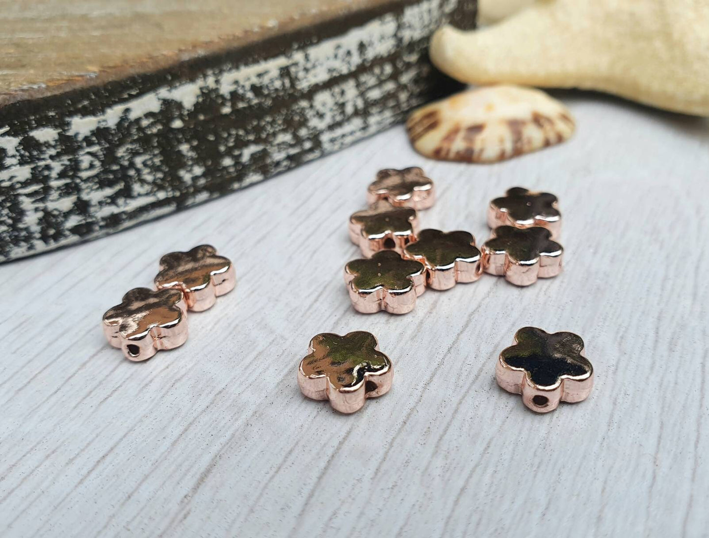 8 mm Rose Gold Plated Flower Beads | Slider Beads | 10Pcs