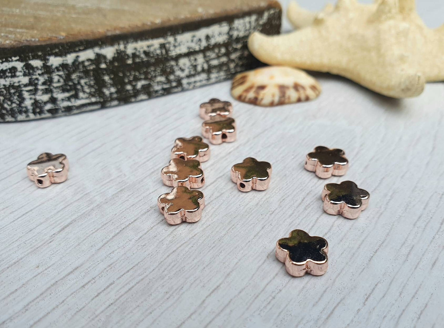 8 mm Rose Gold Plated Flower Beads | Slider Beads | 10Pcs