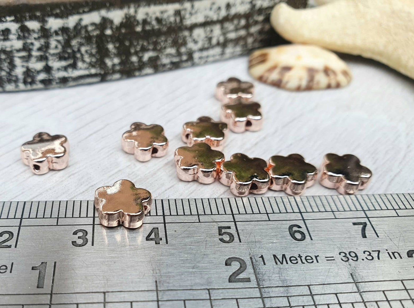 8 mm Rose Gold Plated Flower Beads | Slider Beads | 10Pcs