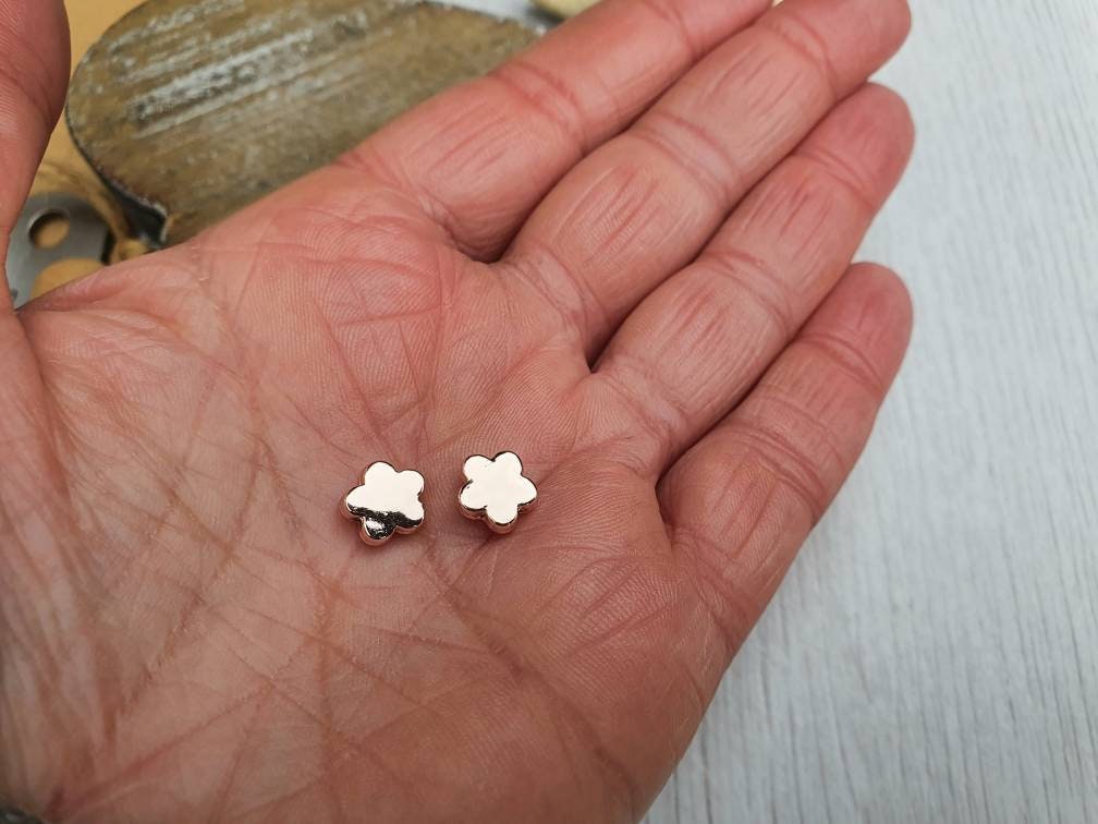 8 mm Rose Gold Plated Flower Beads | Slider Beads | 10Pcs