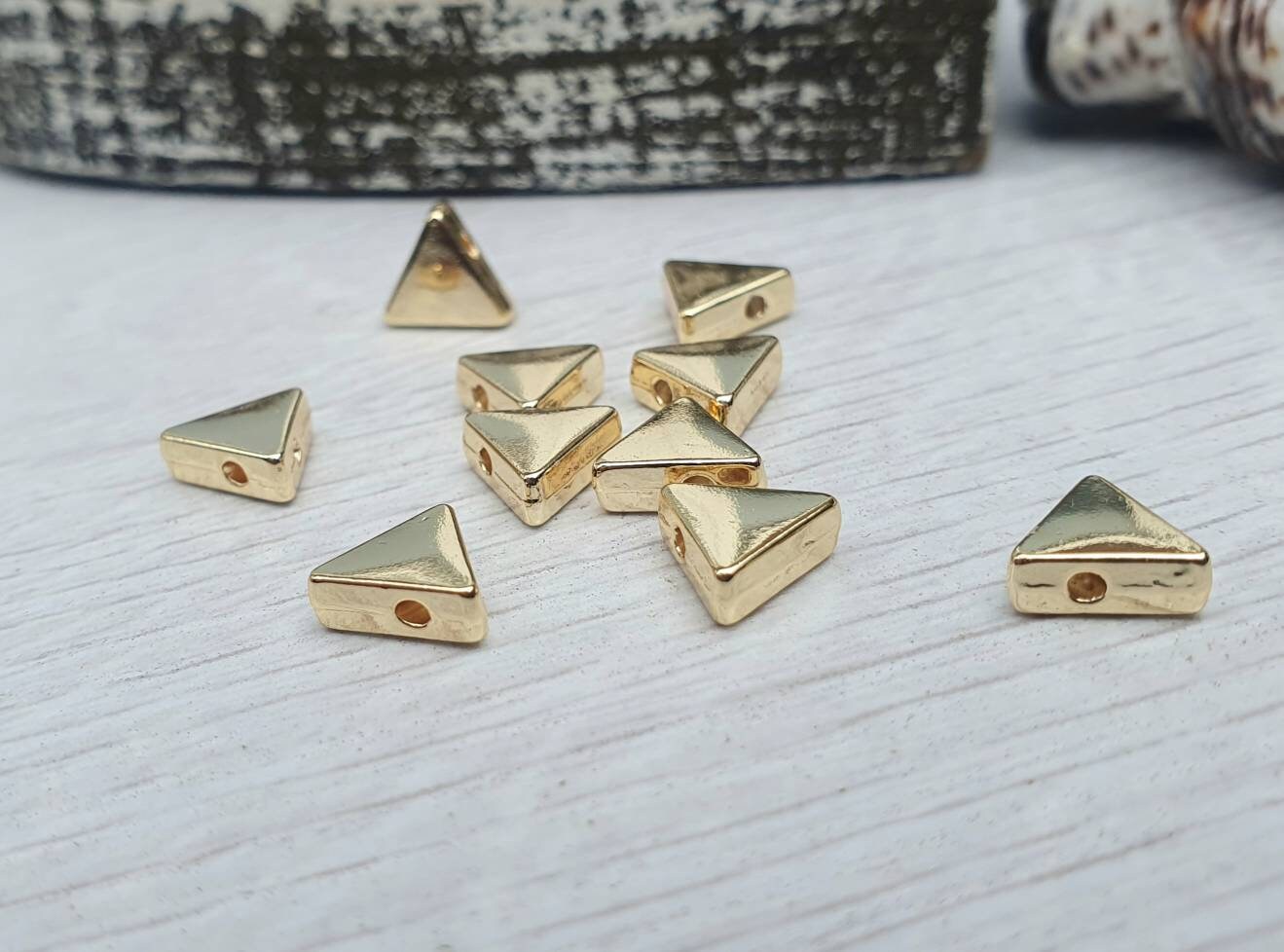 7.5mm Gold Plated Triangle Spacer Beads | Geometric Beads | 10Pcs