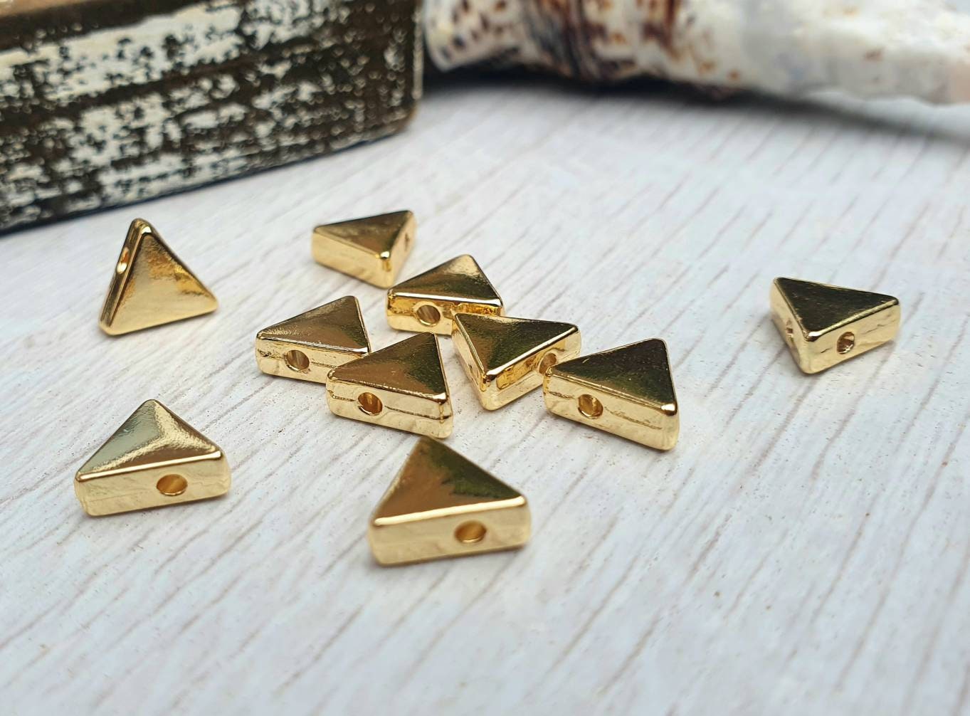 7.5mm Gold Plated Triangle Spacer Beads | Geometric Beads | 10Pcs