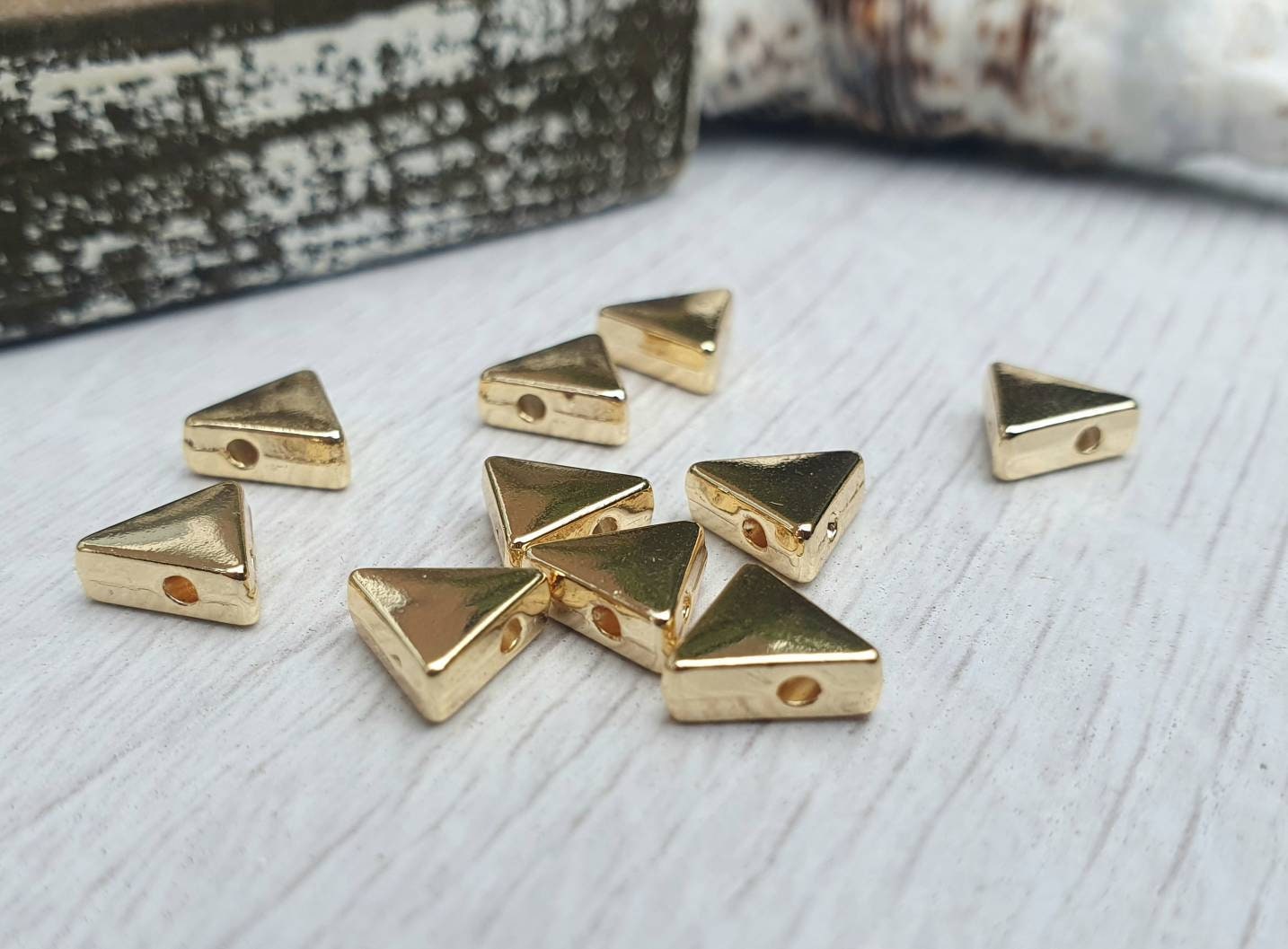 7.5mm Gold Plated Triangle Spacer Beads | Geometric Beads | 10Pcs