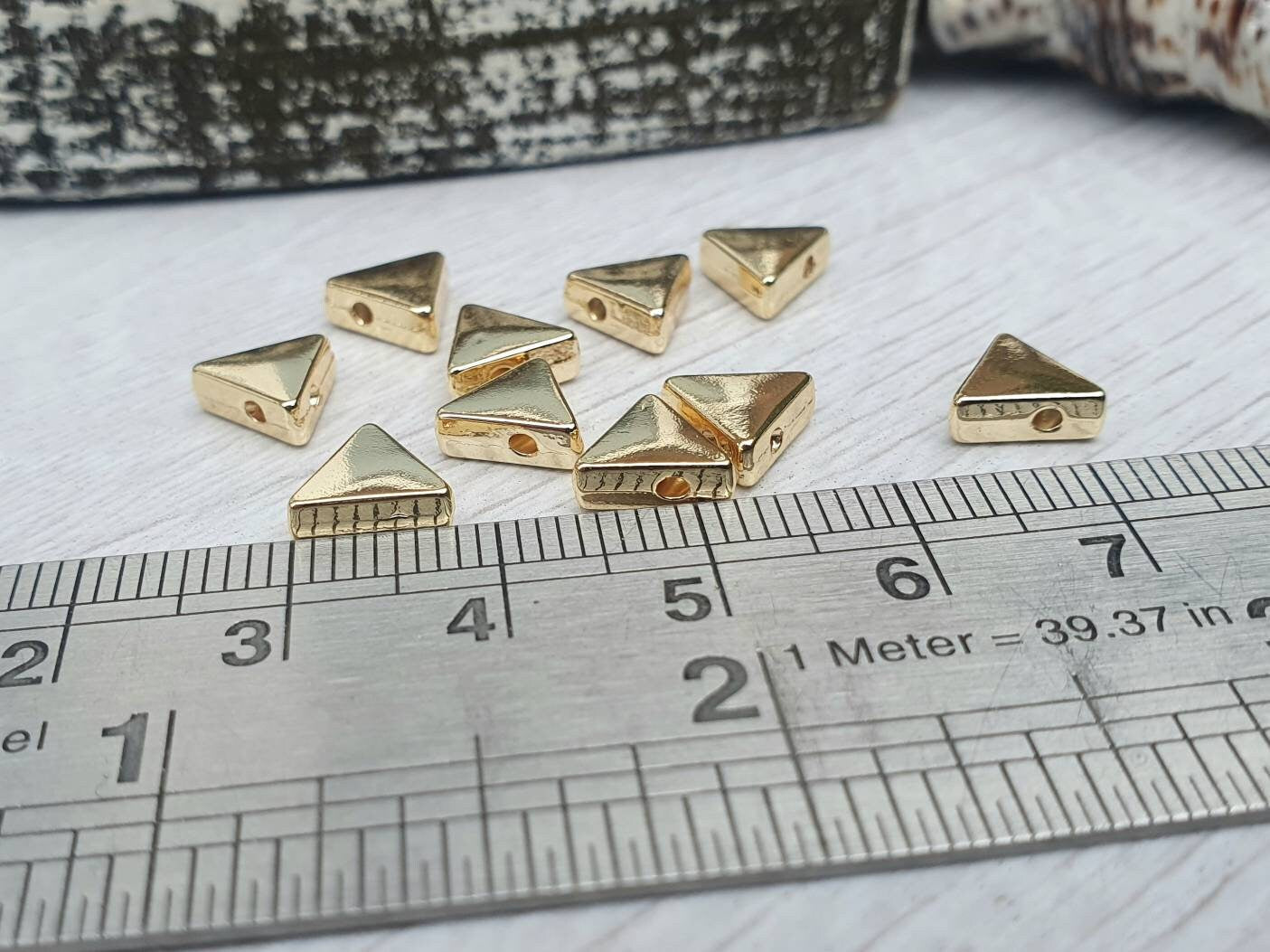 7.5mm Gold Plated Triangle Spacer Beads | Geometric Beads | 10Pcs