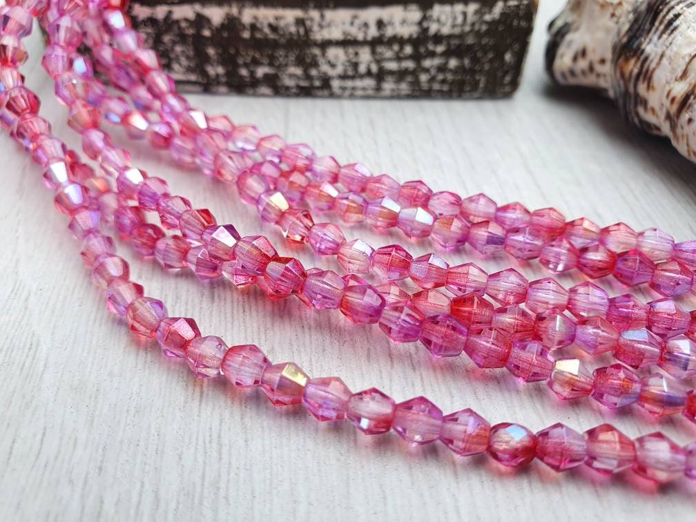 4mm Pink Celestial | Bicone Beads | Full Strand of 50 Beads