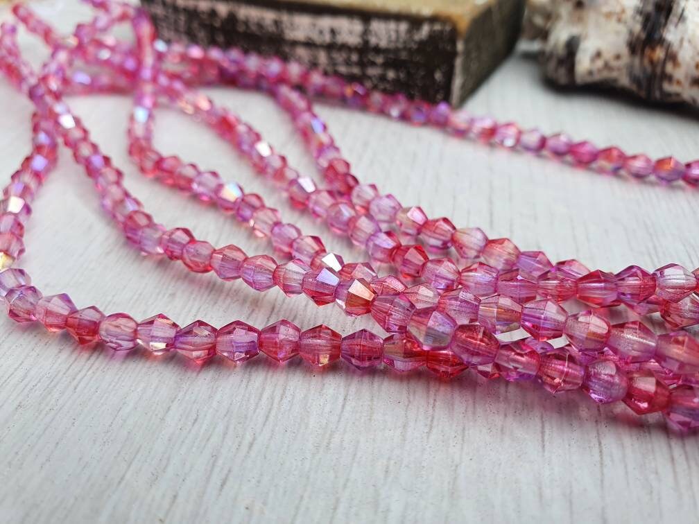 4mm Pink Celestial | Bicone Beads | Full Strand of 50 Beads