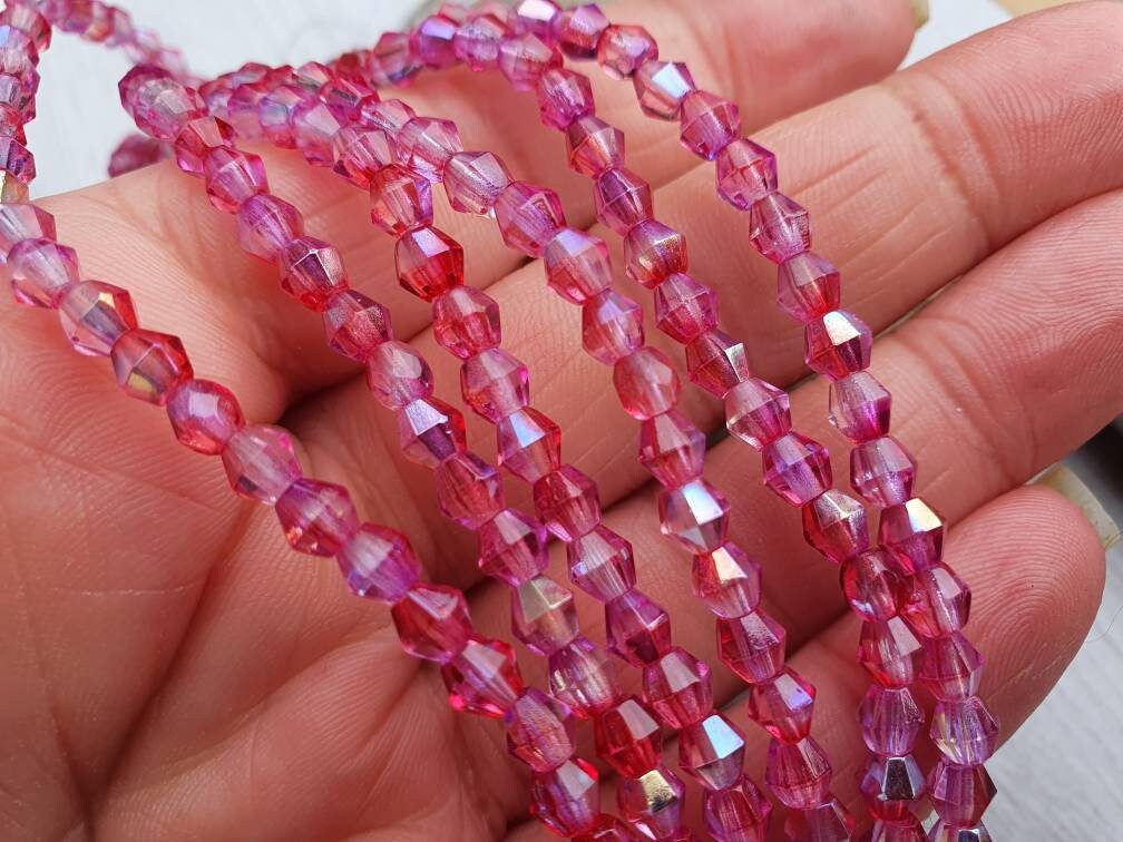 4mm Pink Celestial | Bicone Beads | Full Strand of 50 Beads