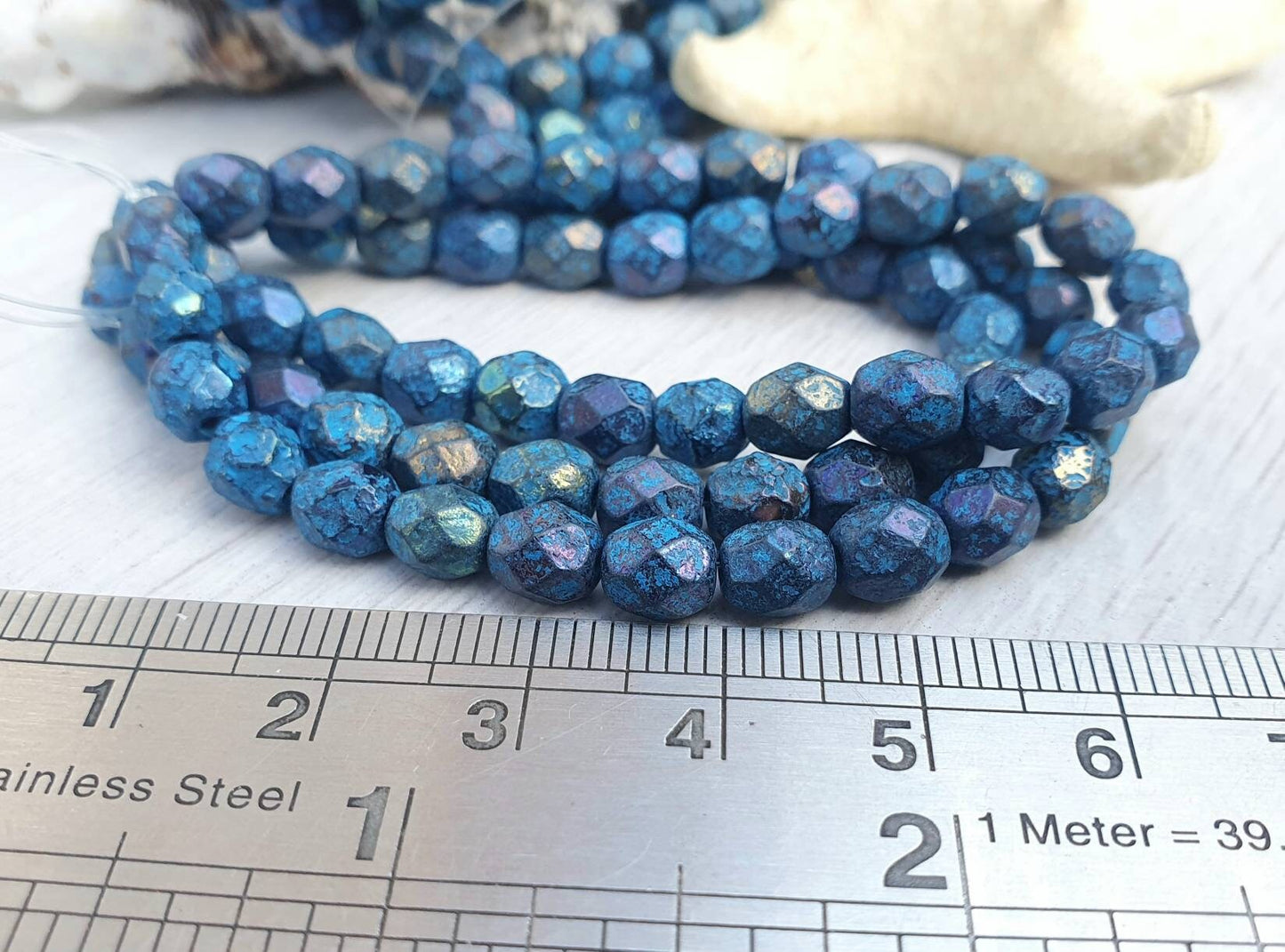 6mm Black with Blue Wash and Etched Finish| Czech Glass Fire Polish Beads | Metallic Beads | 25 Pcs