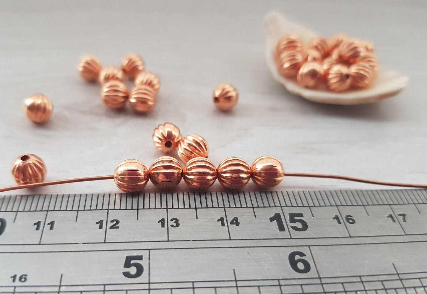 6mm Copper Melon Beads | Corrugated Copper Beads | Genuine Copper Findings | 25 Pcs