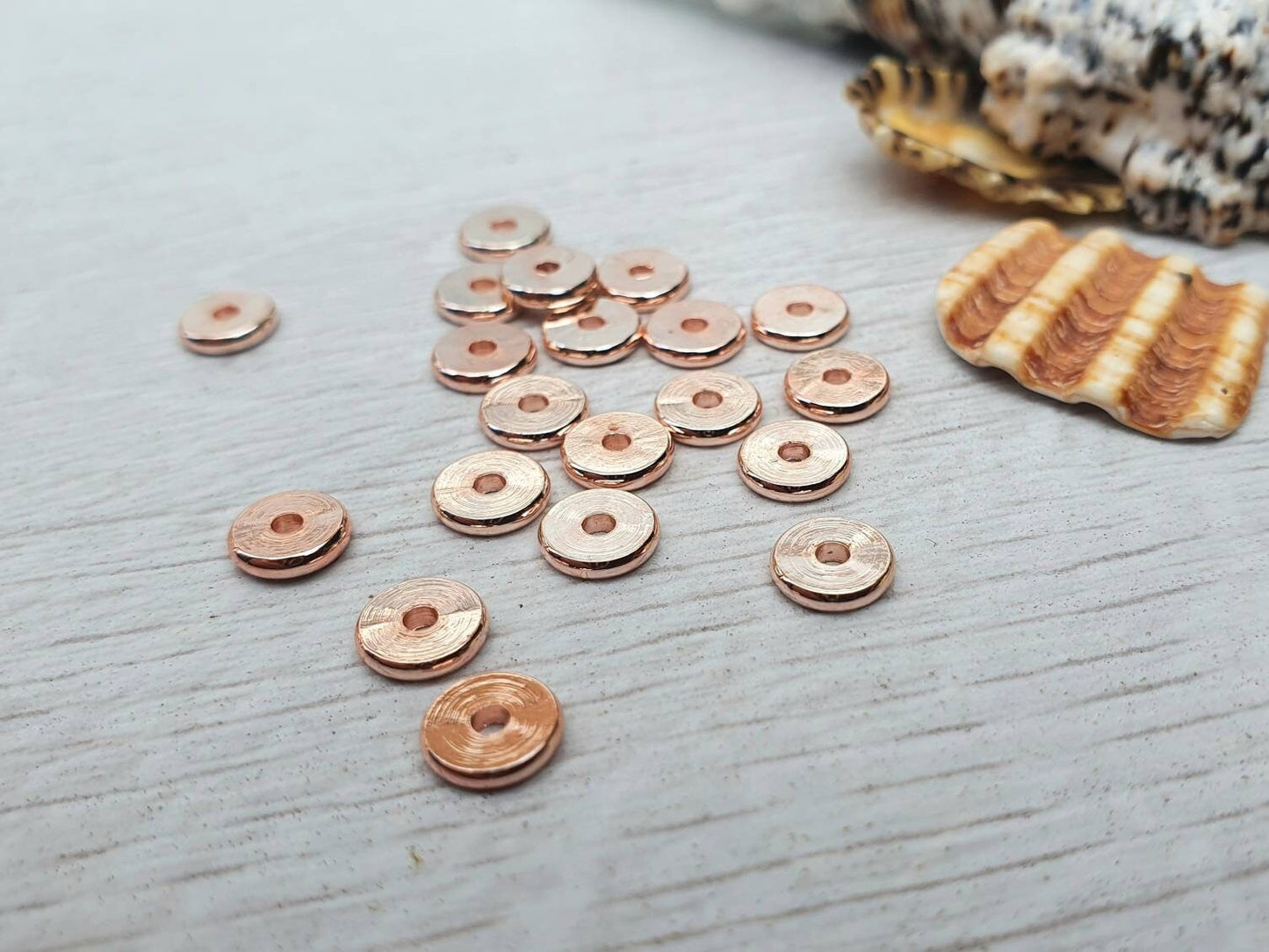 6 x 1mm Rose Gold Plated Washer Beads | Rondelle Beads | 20Pcs