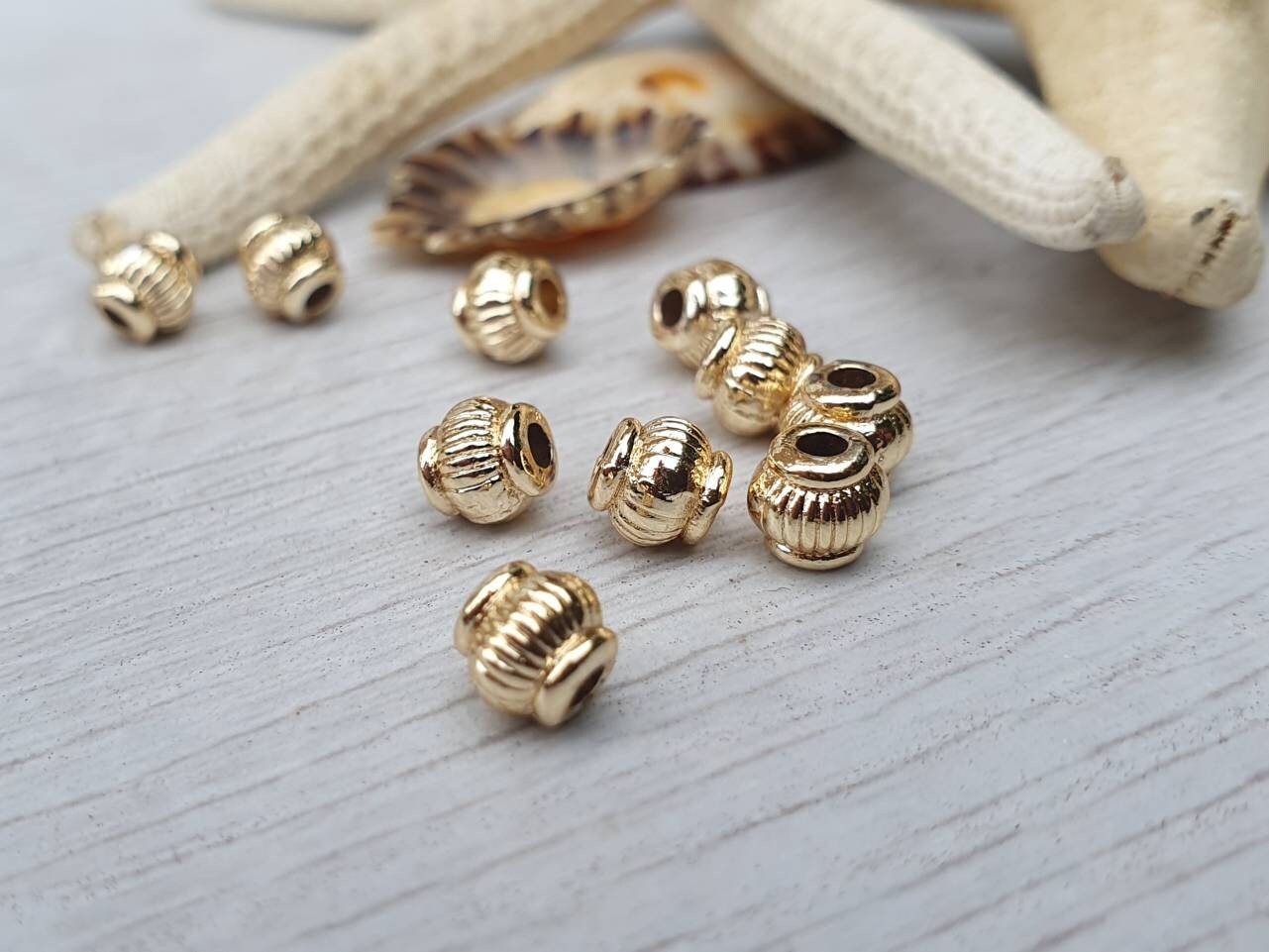 5 x 6mm Gold Plated Barrel Spacer Beads | 10Pcs