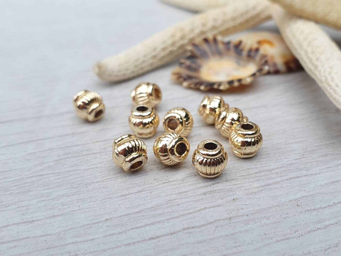 5 x 6mm Gold Plated Barrel Spacer Beads | 10Pcs