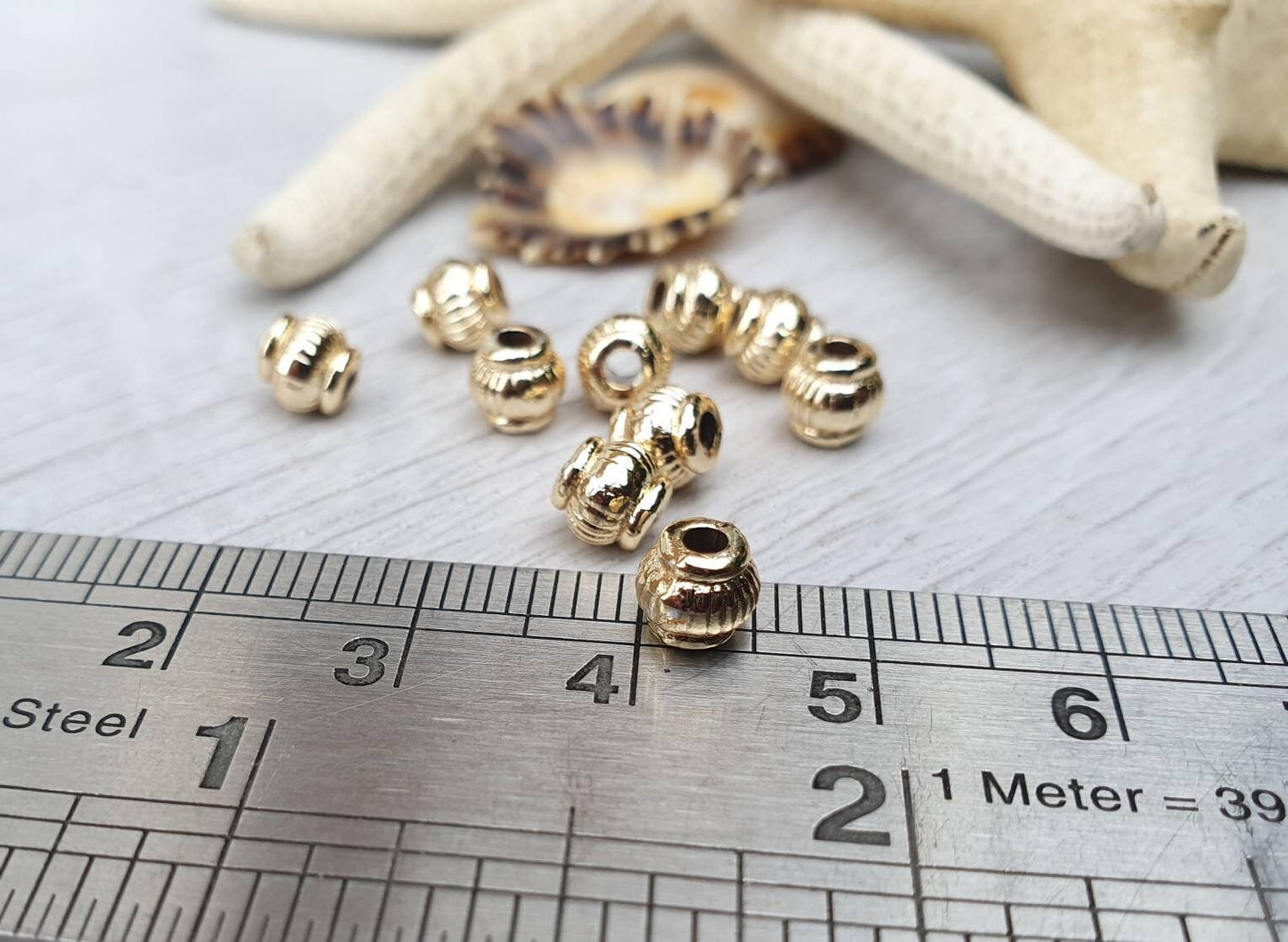 5 x 6mm Gold Plated Barrel Spacer Beads | 10Pcs