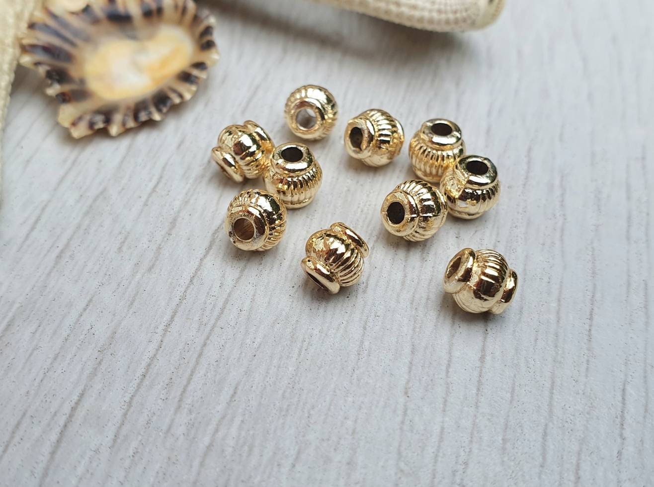 5 x 6mm Gold Plated Barrel Spacer Beads | 10Pcs