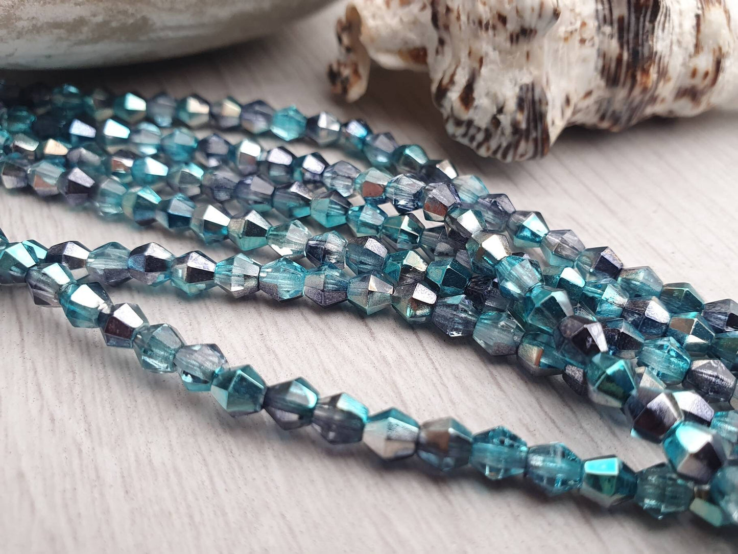 4mm Azure Celestial | Bicone Beads | Full Strand of 50 Beads