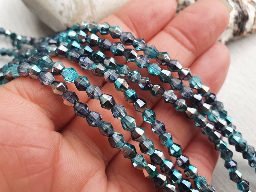 4mm Azure Celestial | Bicone Beads | Full Strand of 50 Beads