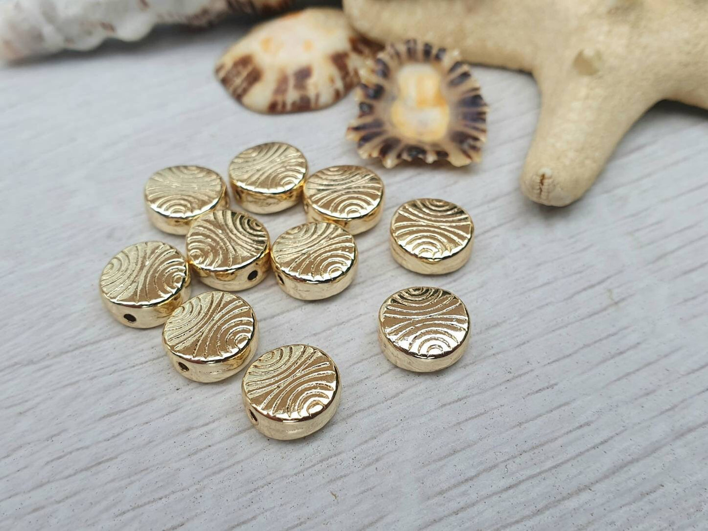 9mm Gold Plated Patterned Spacer Beads | 10Pcs