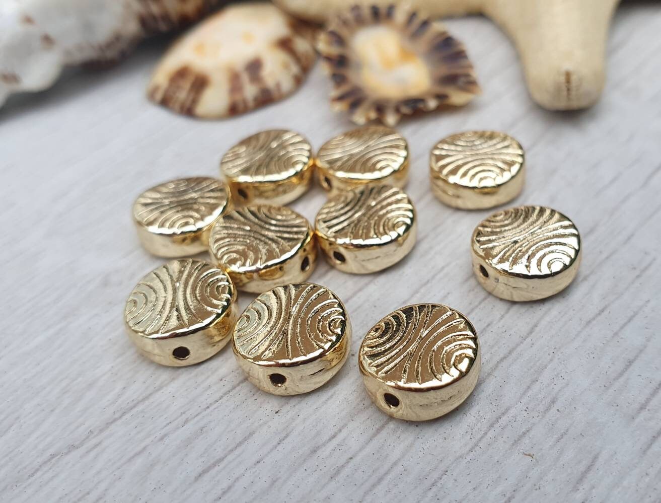 9mm Gold Plated Patterned Spacer Beads | 10Pcs