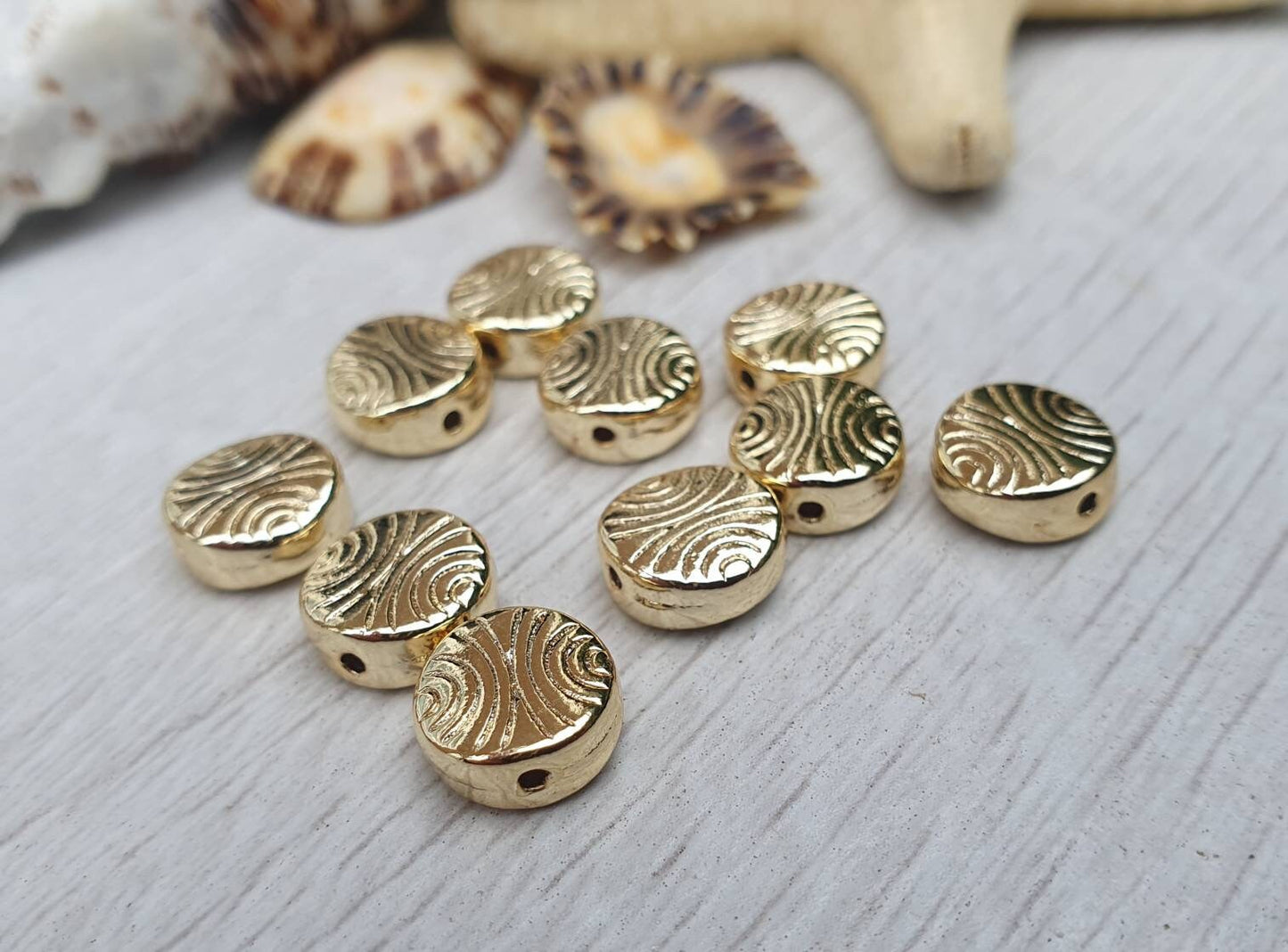 9mm Gold Plated Patterned Spacer Beads | 10Pcs