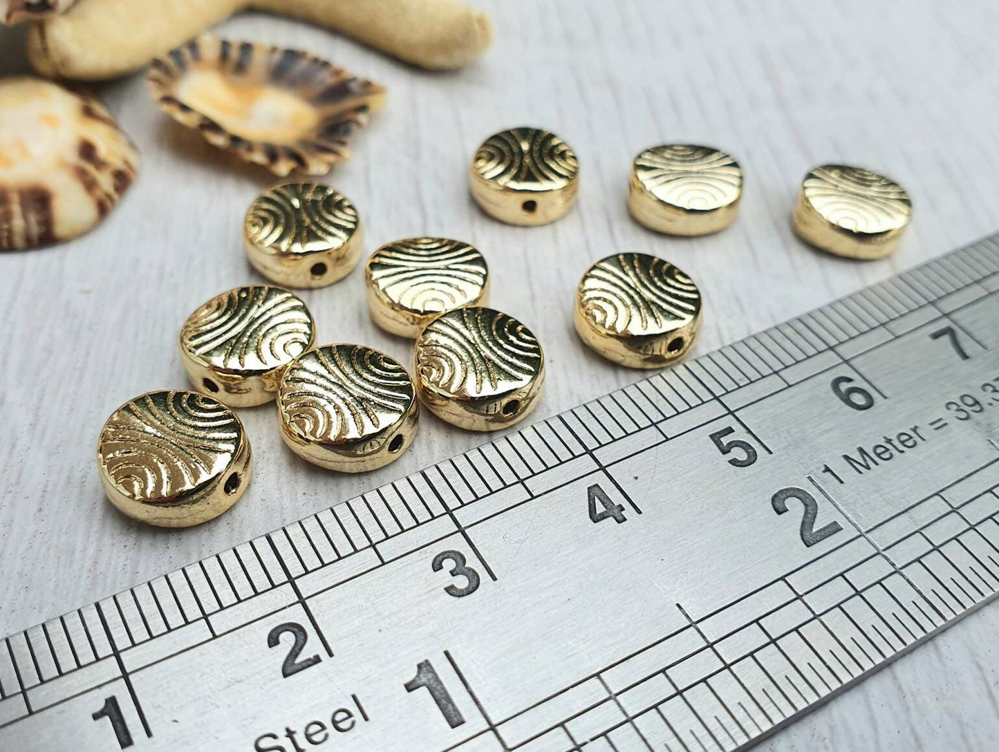 9mm Gold Plated Patterned Spacer Beads | 10Pcs