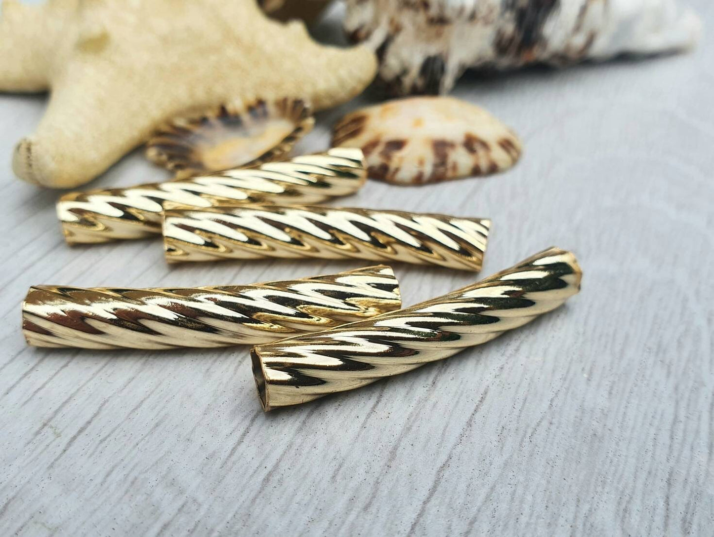 32 x 5mm Gold Plated Patterned Tube Beads | Tubular Spacer Beads | 4 Pcs