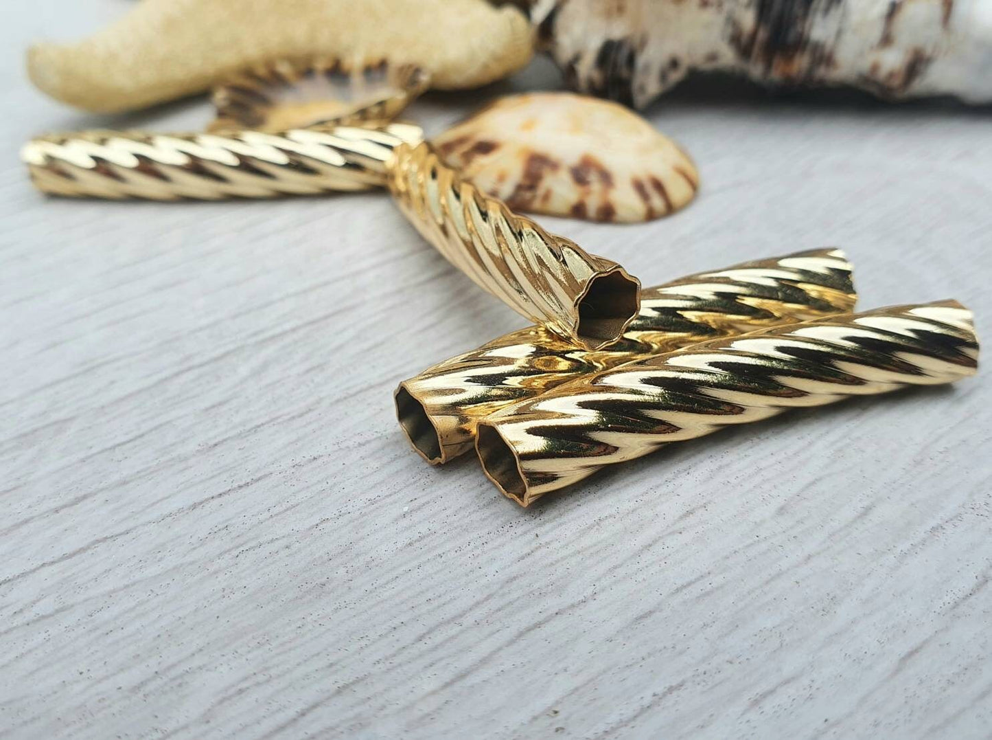 32 x 5mm Gold Plated Patterned Tube Beads | Tubular Spacer Beads | 4 Pcs