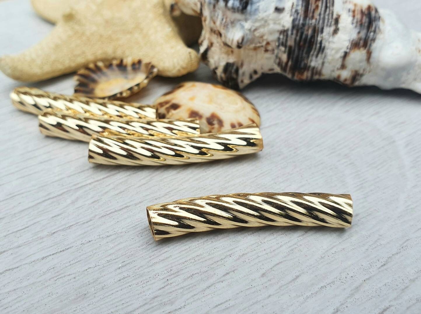 32 x 5mm Gold Plated Patterned Tube Beads | Tubular Spacer Beads | 4 Pcs