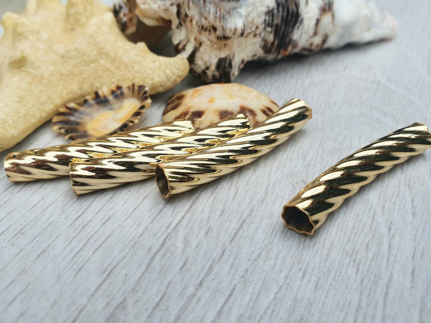 32 x 5mm Gold Plated Patterned Tube Beads | Tubular Spacer Beads | 4 Pcs