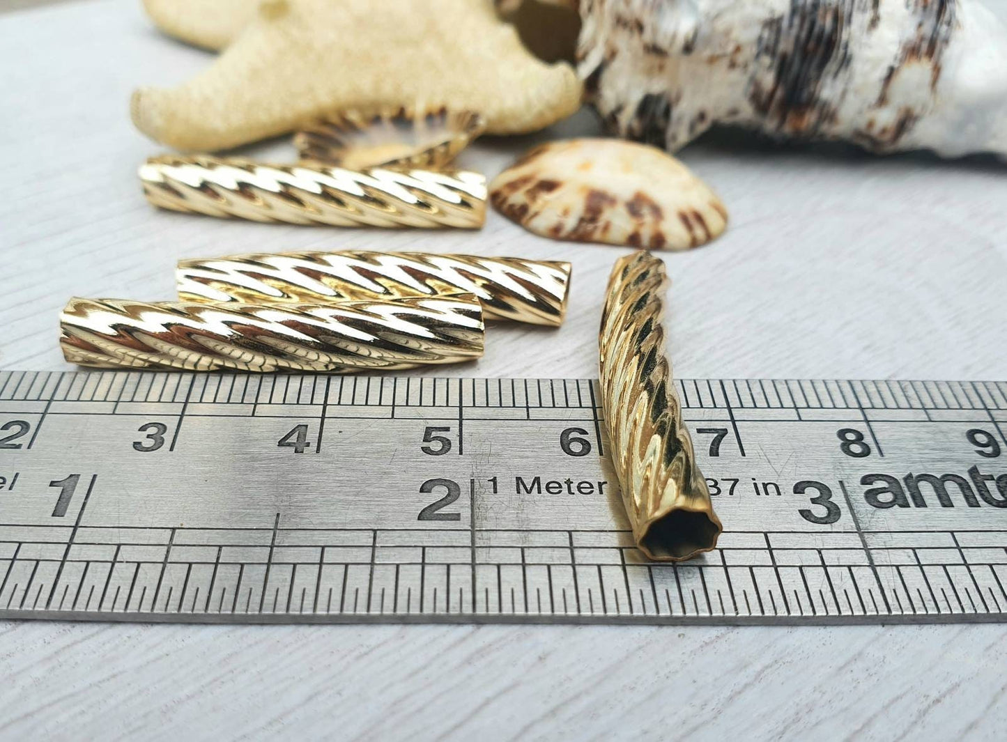 32 x 5mm Gold Plated Patterned Tube Beads | Tubular Spacer Beads | 4 Pcs