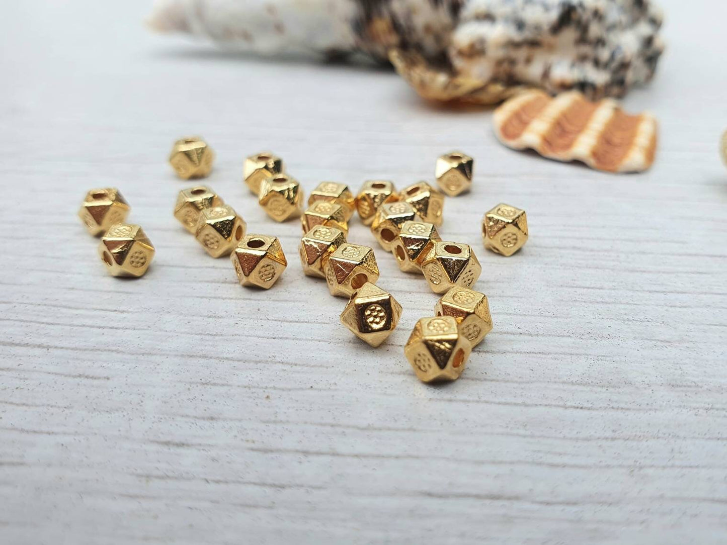 4mm Gold Plated Cube Beads | Patterned Cube Beads | 20Pcs