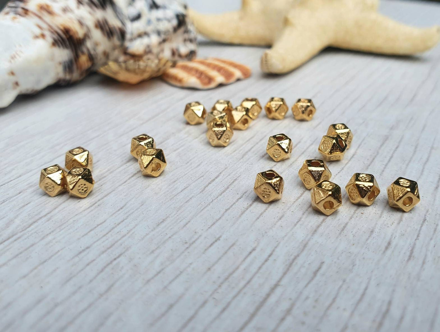 4mm Gold Plated Cube Beads | Patterned Cube Beads | 20Pcs