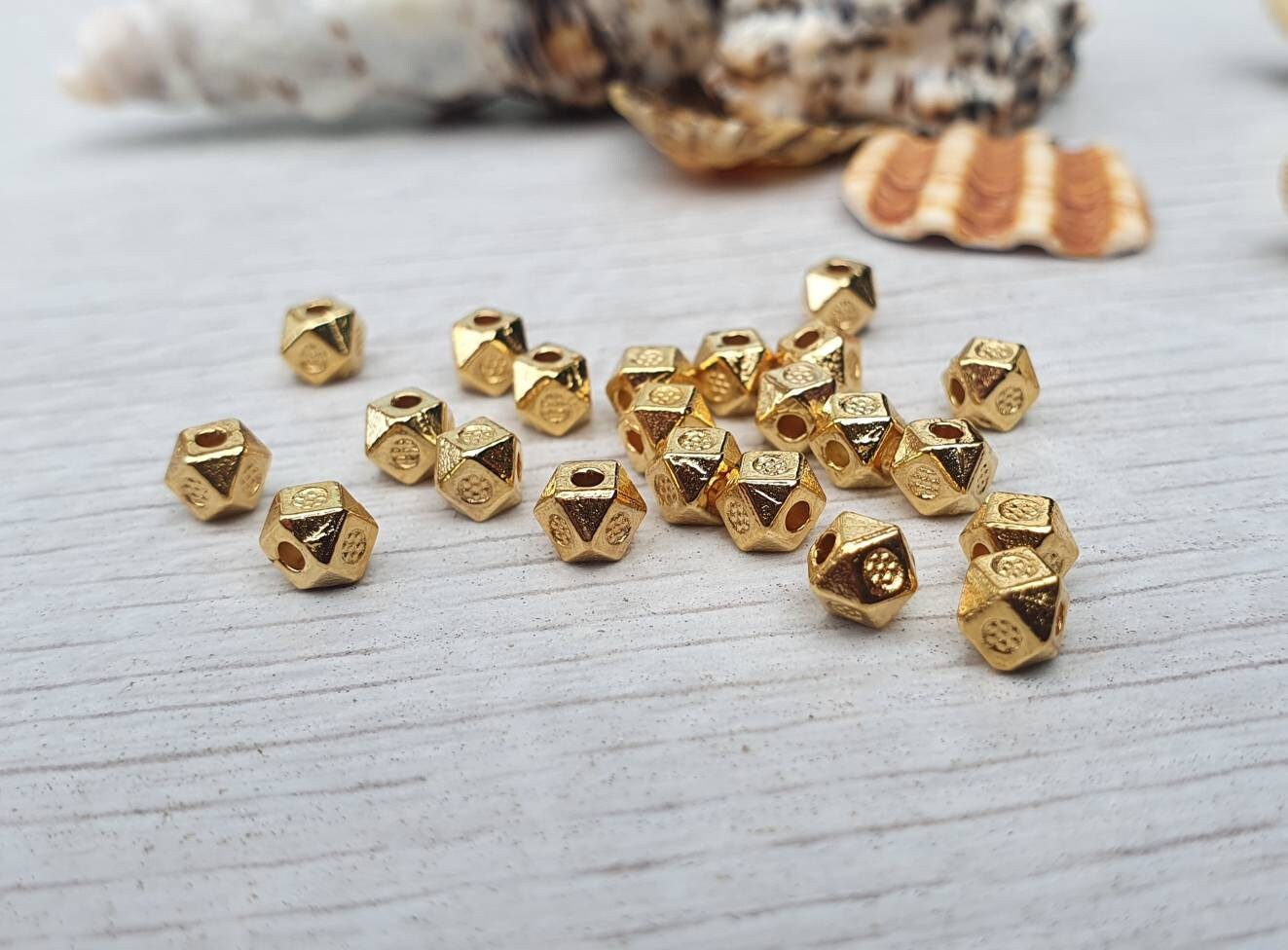 4mm Gold Plated Cube Beads | Patterned Cube Beads | 20Pcs