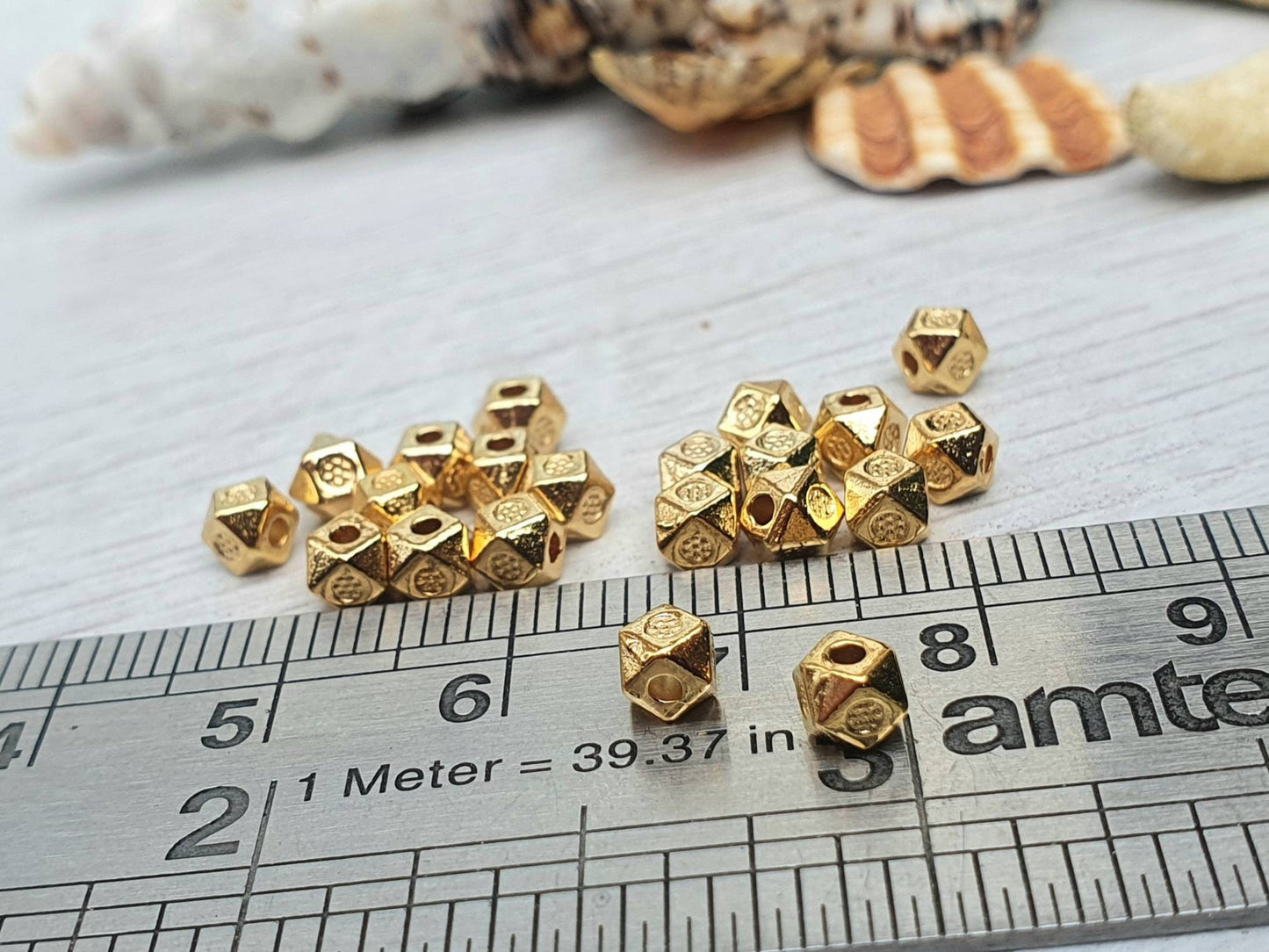 4mm Gold Plated Cube Beads | Patterned Cube Beads | 20Pcs