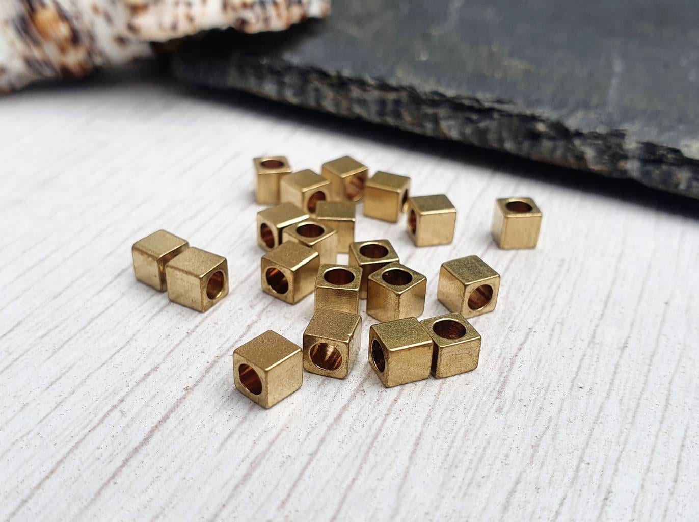 4mm Raw Brass Cube Beads | Square Brass Beads | 20 Pcs