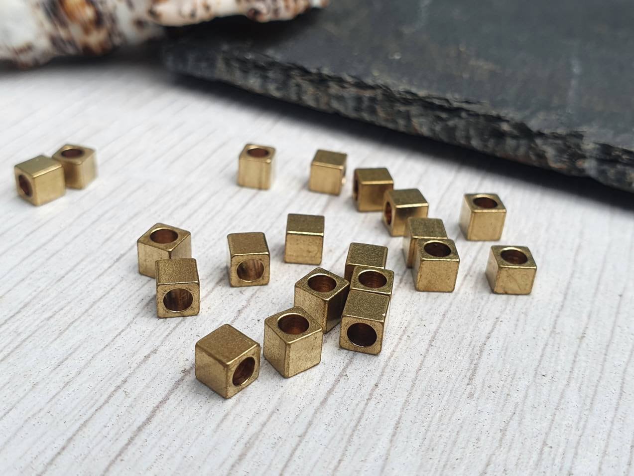 4mm Raw Brass Cube Beads | Square Brass Beads | 20 Pcs